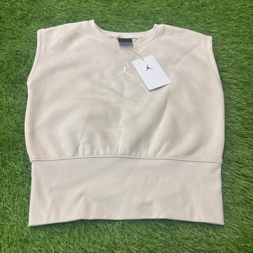 Jordan Girls Essentials Fleece Crop Top Sleeveless Sweatshirt Beige Medium 10-12